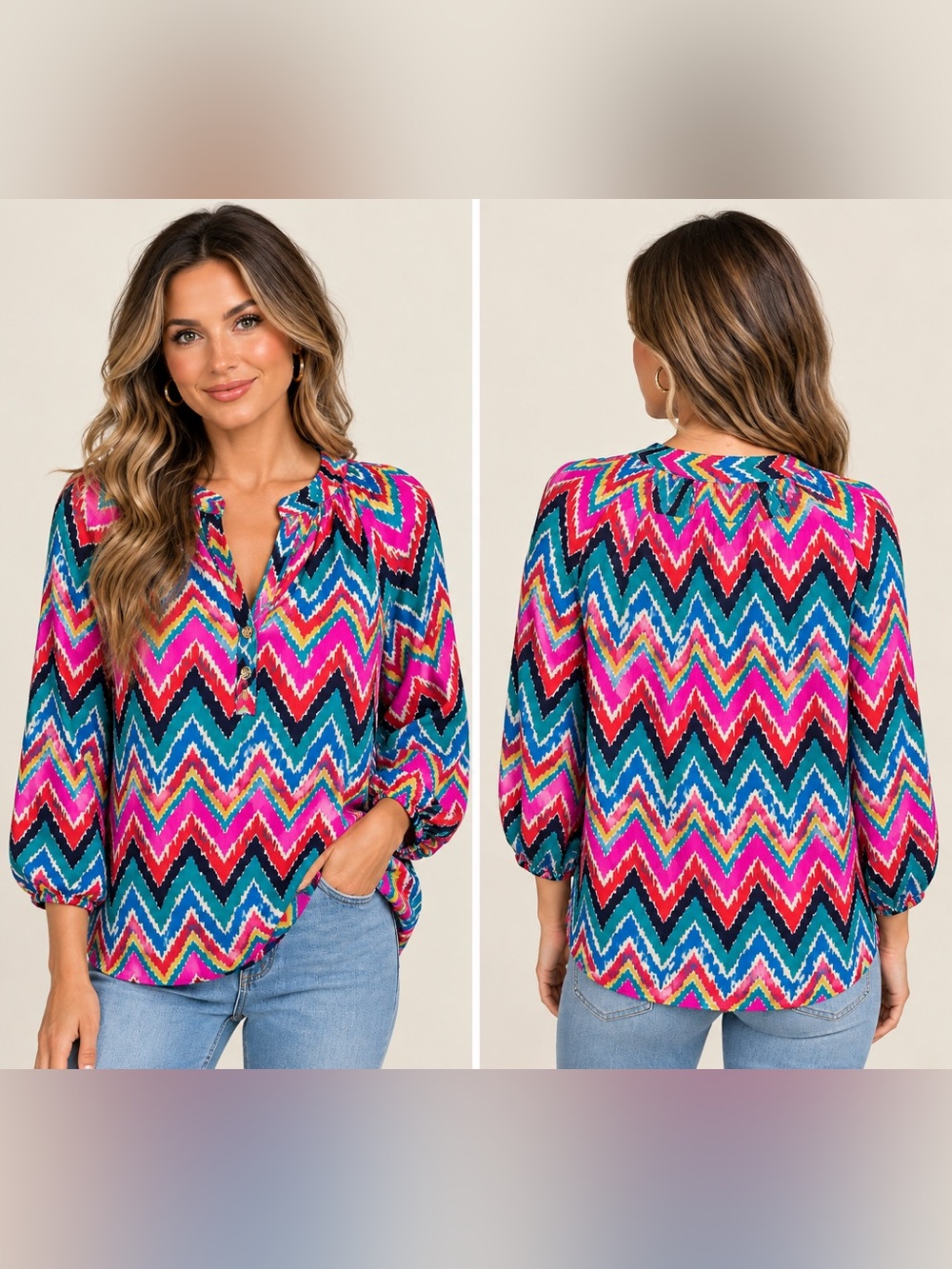 Lilly Pulitzer Multicolor Chevron Split-Neck Blouse